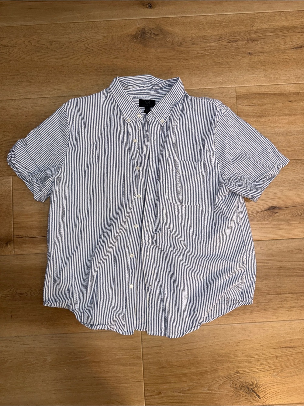 Magaschoni Blue/White Striped Short-Sleeve Button-Down Shirt (Santorini Edition)